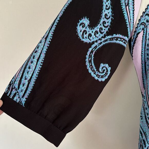 New York & Co Black Blue 3/4 Sleeve Blouse Size L - Picture 6 of 6